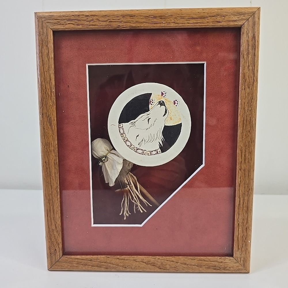 Native American Handcrafted Indian Drum‎ Shadow Box  Vintage 90s